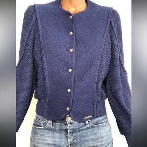 GEIGER Austria navy blue vintage boiled wool cardigan decorative buttons 40/8